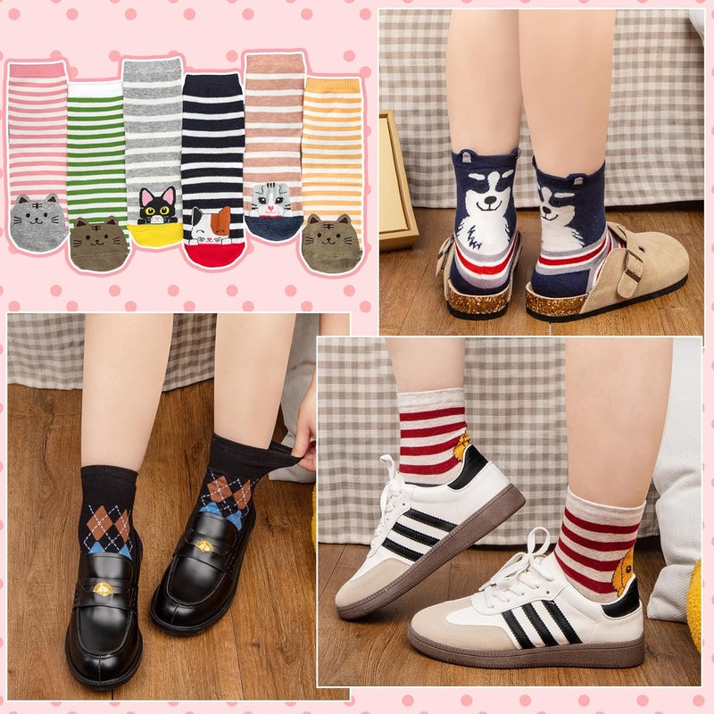Socksfad Store 5-6 Pairs Women's Cute Cat Socks Gifts, Funny Novelty Animal Print Crew Cotton Socks Christmas Gifts for Women Girls - Image 5